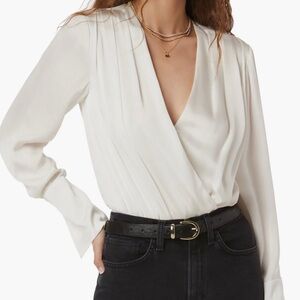 Favorite Daughter Surplice Long Sleeve Satin Bodysuit